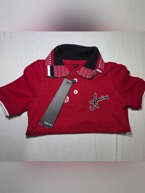 AMIRI Red Kids Polo with Black Contrast Collar